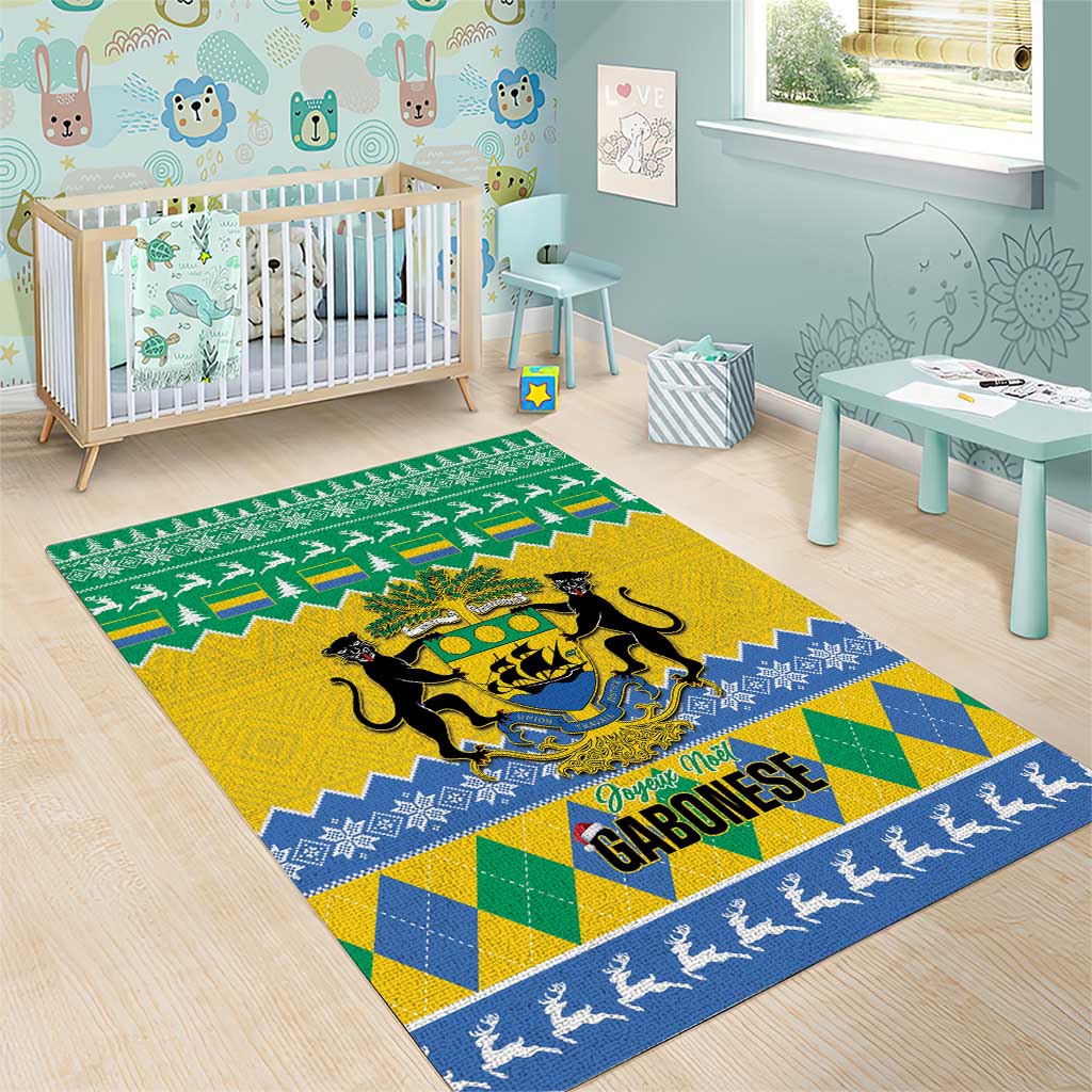 Afro Gabon Christmas Area Rug Joyeux Noel Coat Of Arms - African Pattern LT14