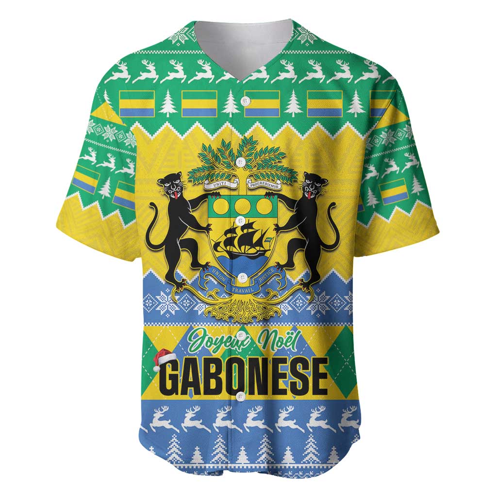 Afro Gabon Christmas Baseball Jersey Joyeux Noel Coat Of Arms - African Pattern LT14