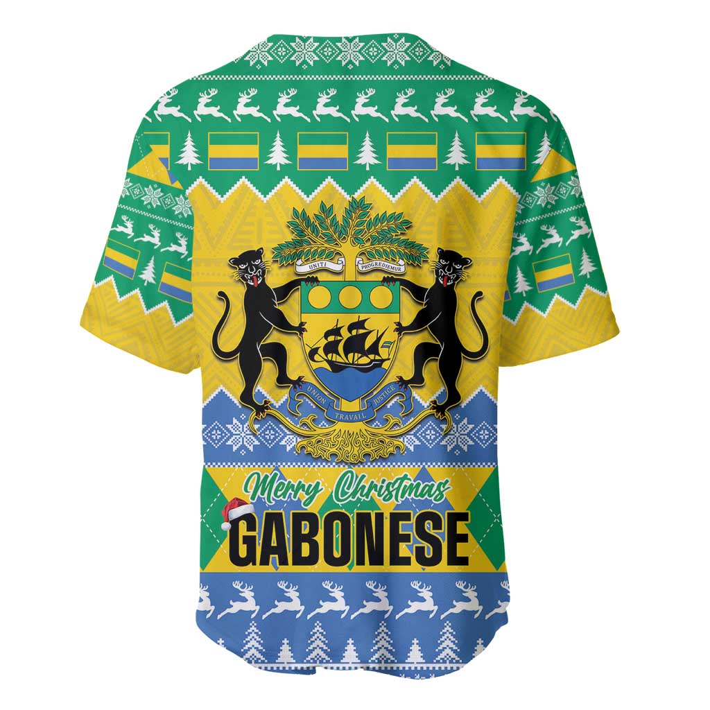Afro Gabon Christmas Baseball Jersey Joyeux Noel Coat Of Arms - African Pattern LT14