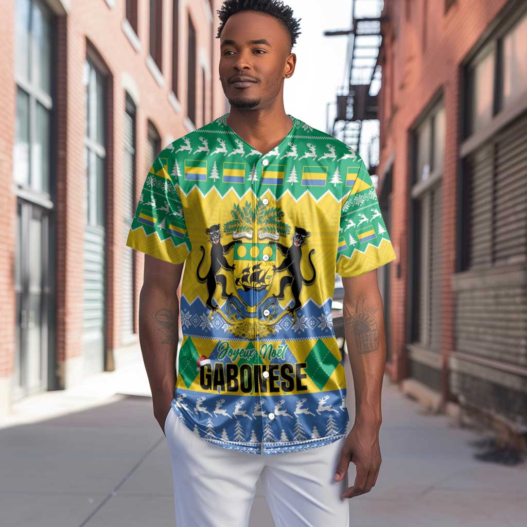Afro Gabon Christmas Baseball Jersey Joyeux Noel Coat Of Arms - African Pattern LT14