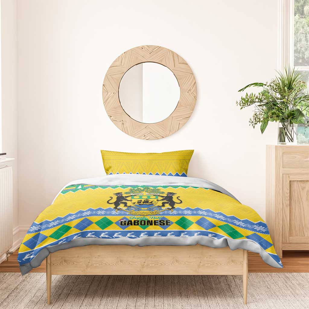 Afro Gabon Christmas Bedding Set Joyeux Noel Coat Of Arms - African Pattern LT14