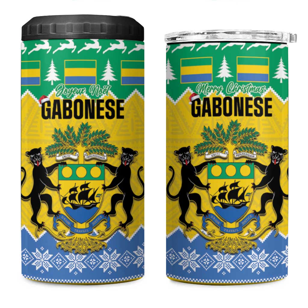 Afro Gabon Christmas 4 in 1 Can Cooler Tumbler Joyeux Noel Coat Of Arms - African Pattern LT14