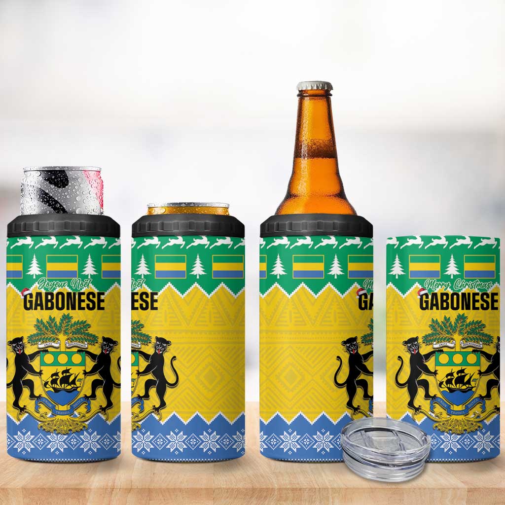 Afro Gabon Christmas 4 in 1 Can Cooler Tumbler Joyeux Noel Coat Of Arms - African Pattern LT14