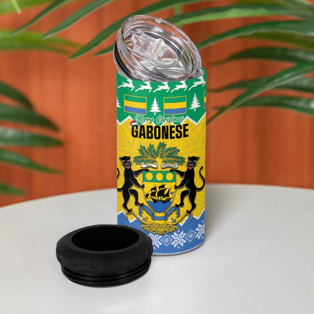 Afro Gabon Christmas 4 in 1 Can Cooler Tumbler Joyeux Noel Coat Of Arms - African Pattern LT14