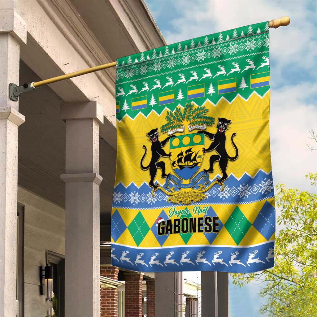Afro Gabon Christmas Garden Flag Joyeux Noel Coat Of Arms - African Pattern LT14