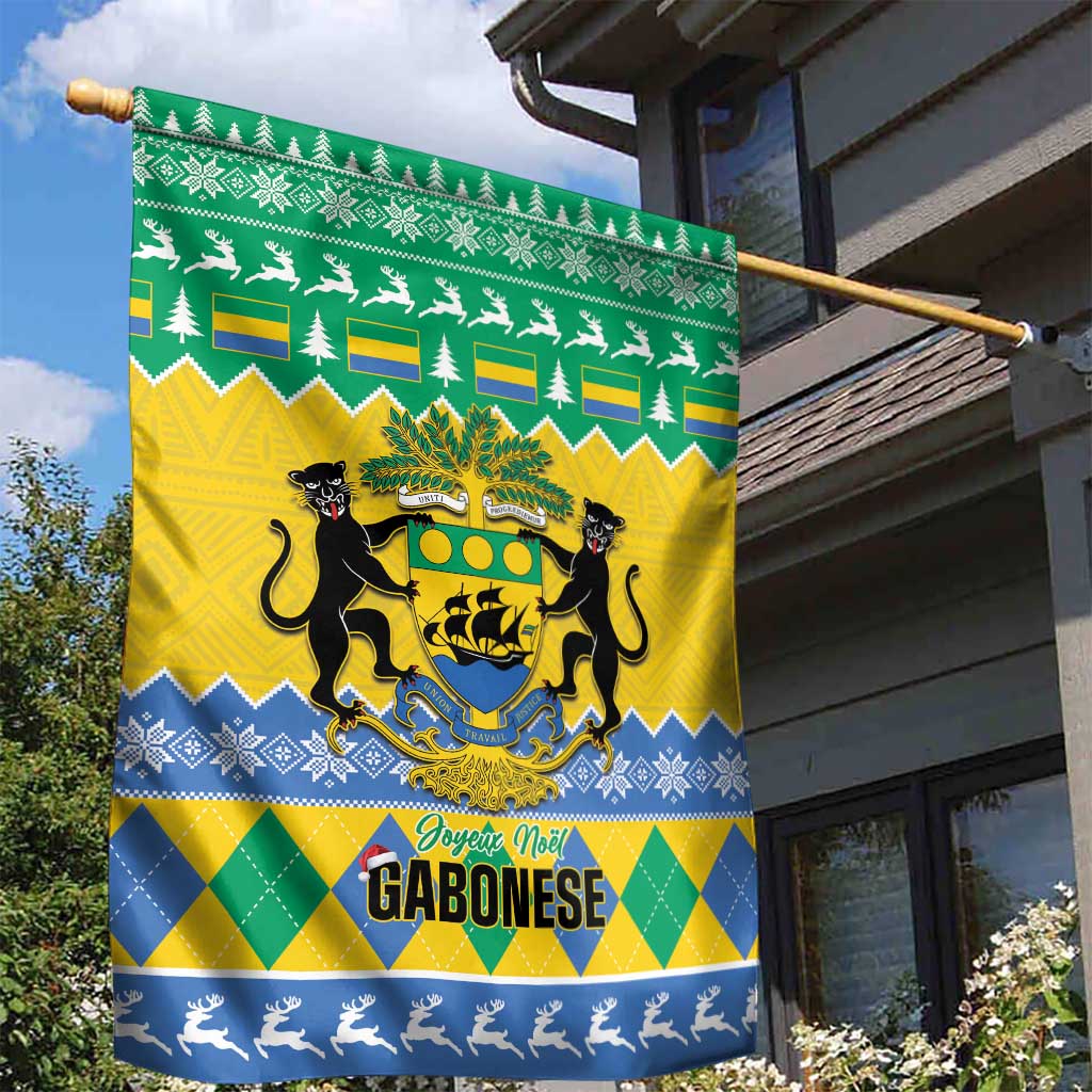 Afro Gabon Christmas Garden Flag Joyeux Noel Coat Of Arms - African Pattern LT14