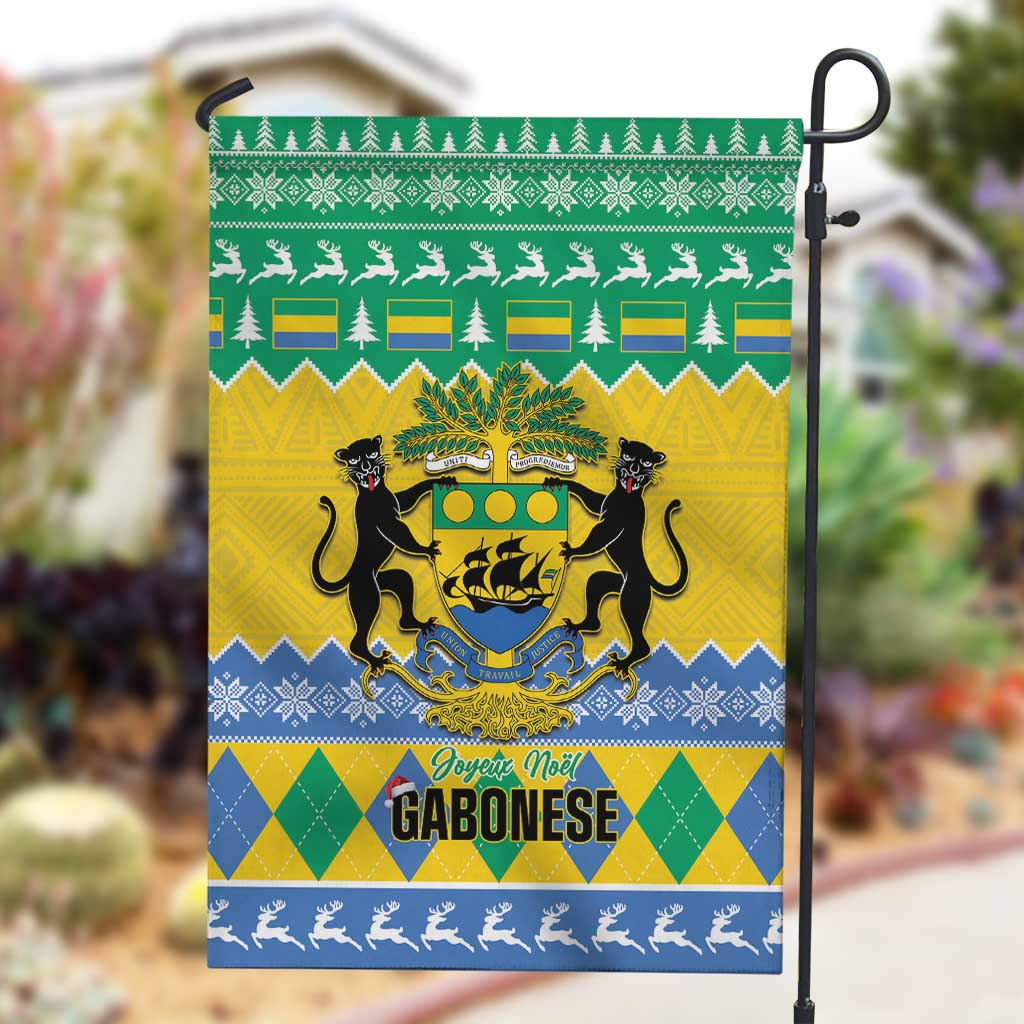Afro Gabon Christmas Garden Flag Joyeux Noel Coat Of Arms - African Pattern LT14