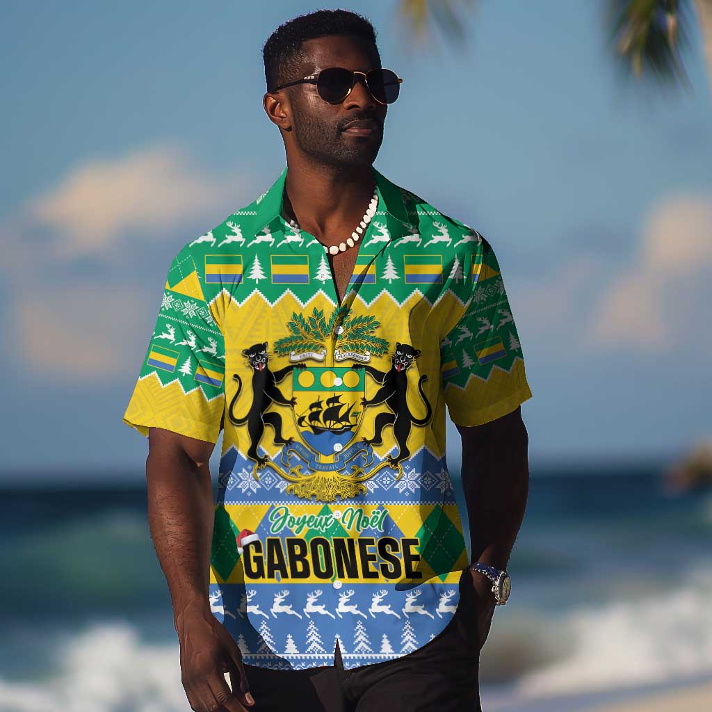 Afro Gabon Christmas Hawaiian Shirt Joyeux Noel Coat Of Arms - African Pattern LT14