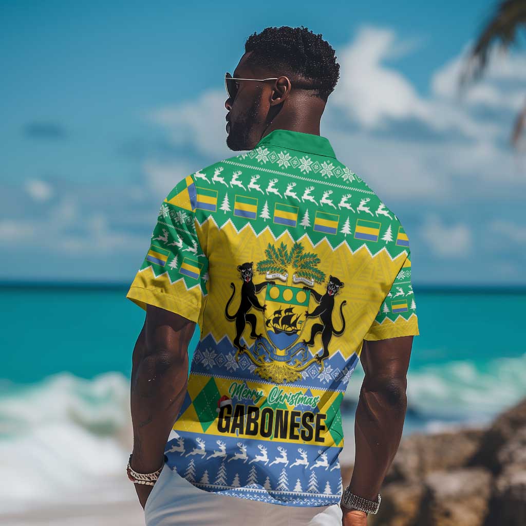 Afro Gabon Christmas Hawaiian Shirt Joyeux Noel Coat Of Arms - African Pattern LT14