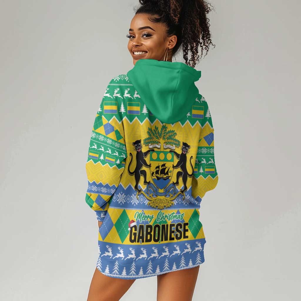 Afro Gabon Christmas Hoodie Dress Joyeux Noel Coat Of Arms - African Pattern LT14