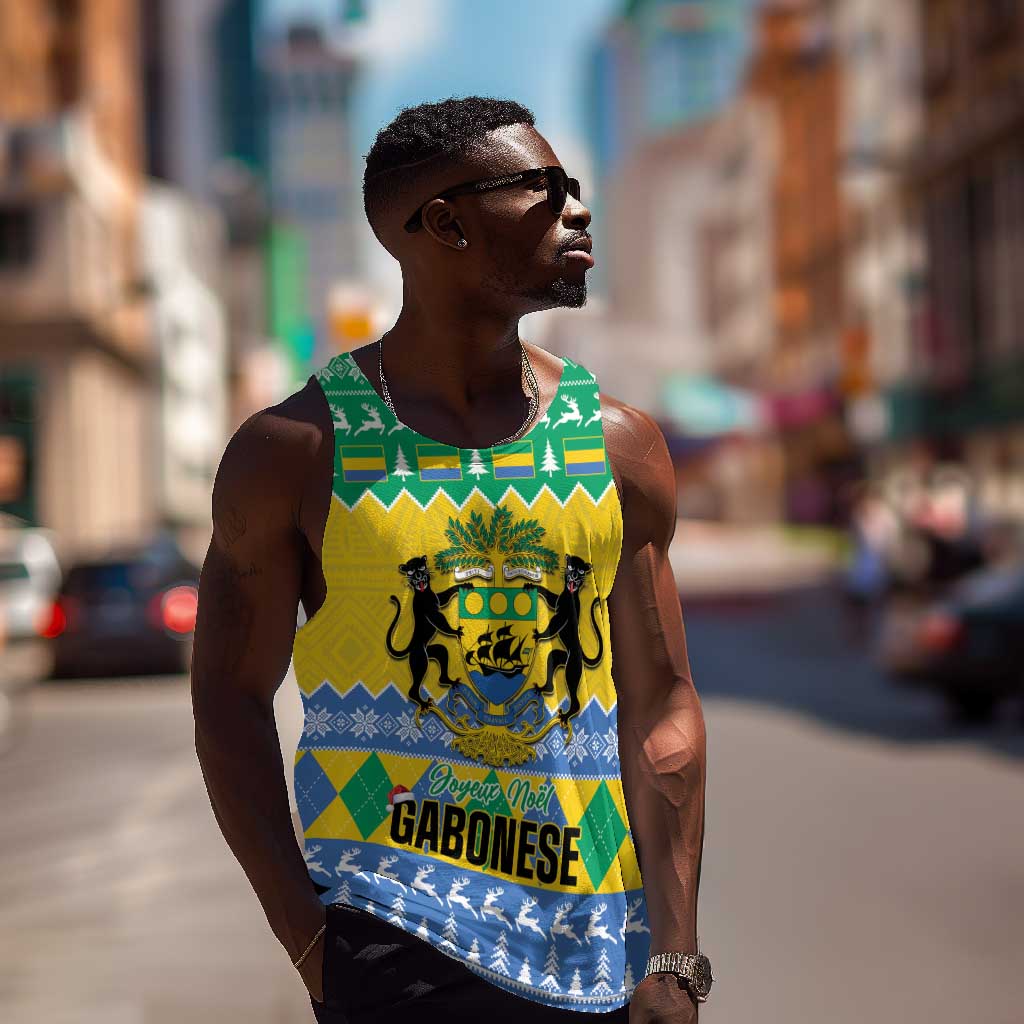 Afro Gabon Christmas Men Tank Top Joyeux Noel Coat Of Arms - African Pattern LT14