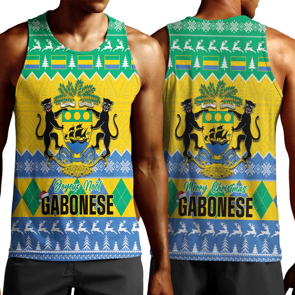 Afro Gabon Christmas Men Tank Top Joyeux Noel Coat Of Arms - African Pattern LT14