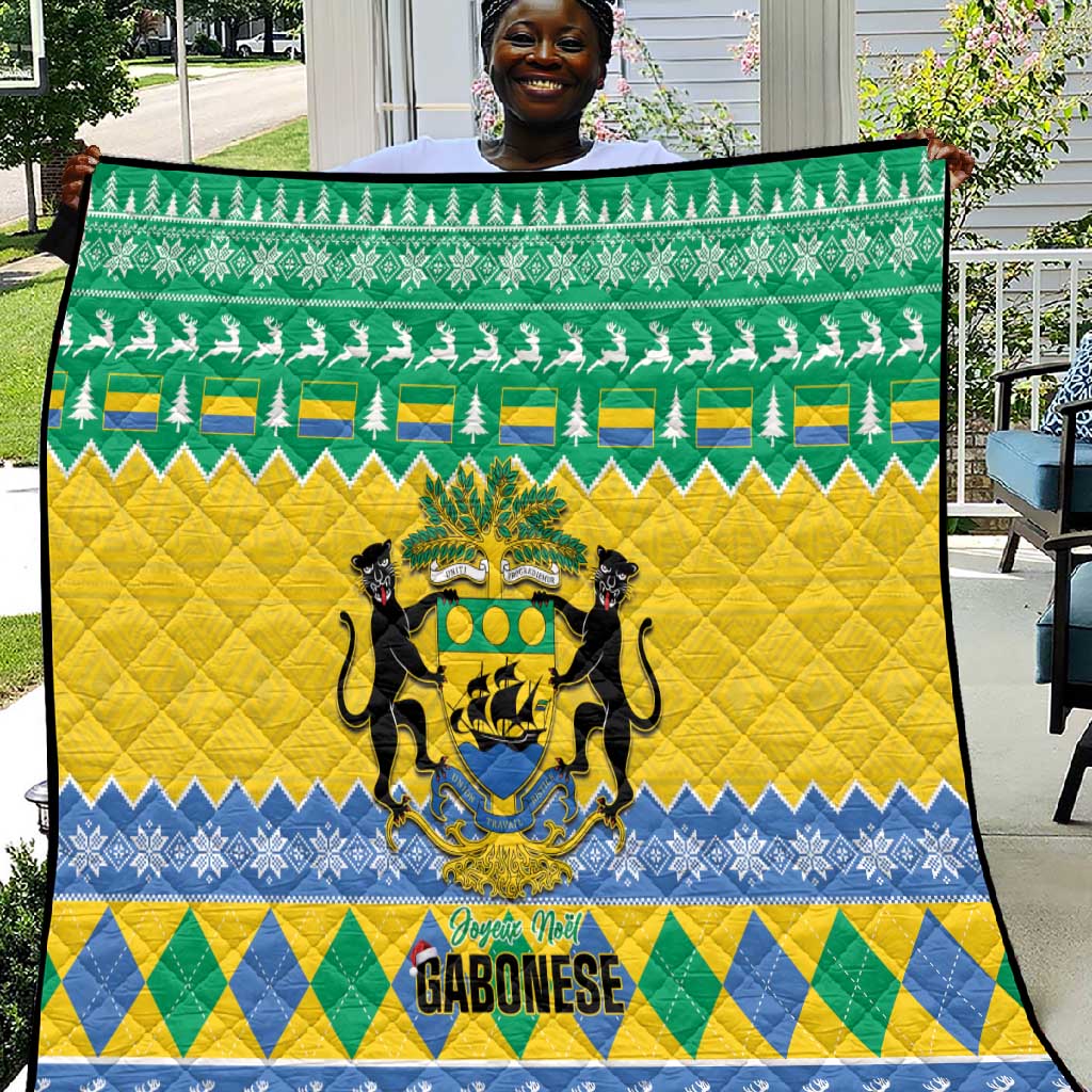 Afro Gabon Christmas Quilt Joyeux Noel Coat Of Arms - African Pattern LT14