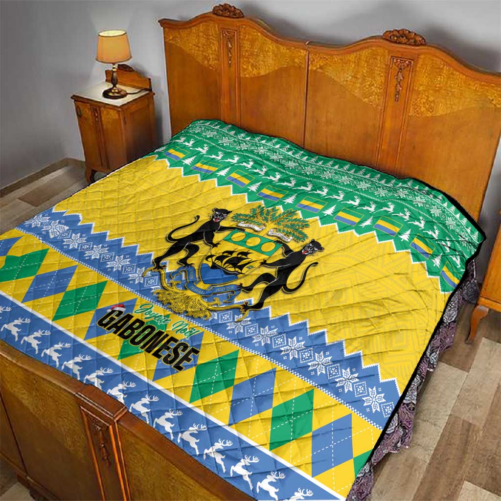 Afro Gabon Christmas Quilt Joyeux Noel Coat Of Arms - African Pattern LT14