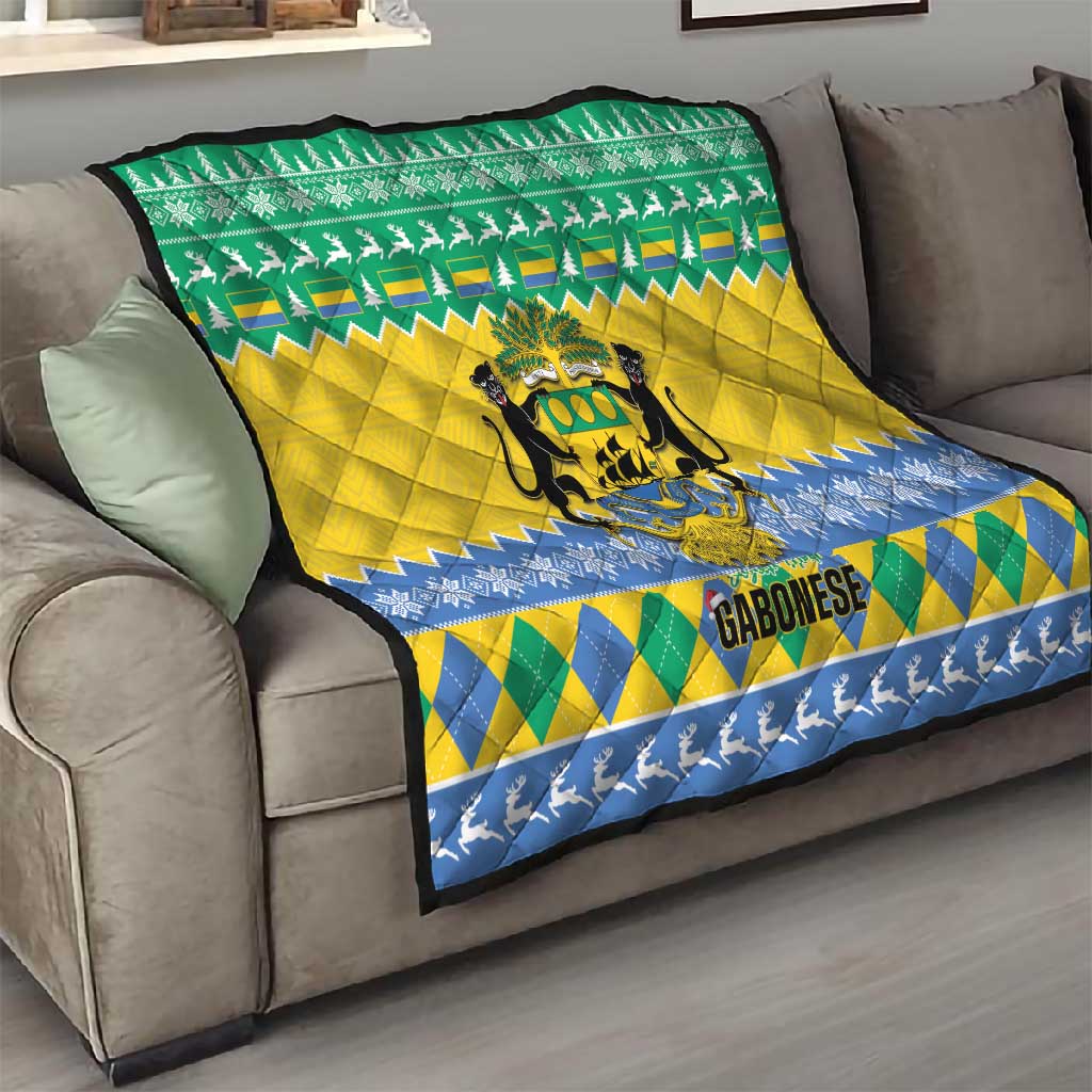 Afro Gabon Christmas Quilt Joyeux Noel Coat Of Arms - African Pattern LT14