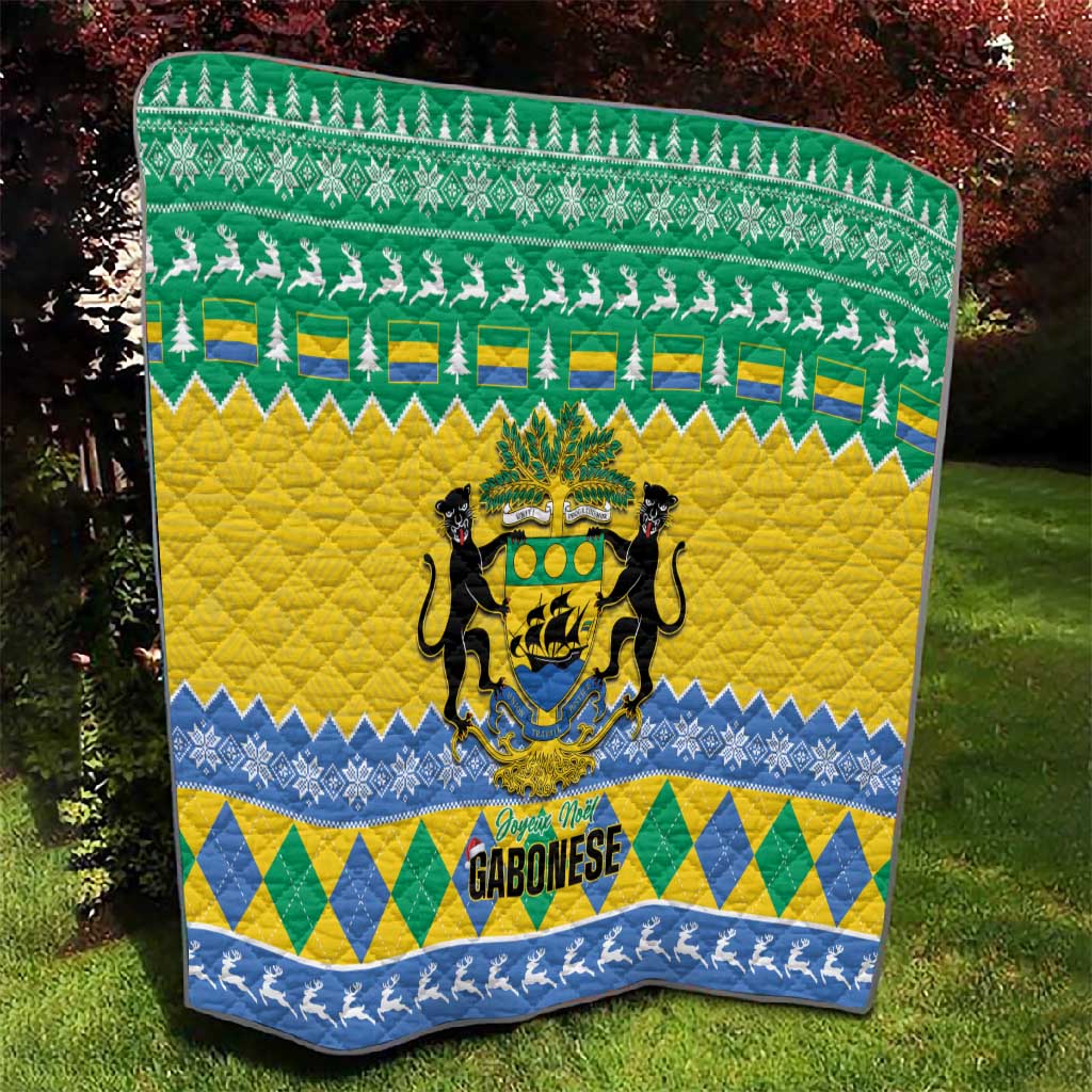 Afro Gabon Christmas Quilt Joyeux Noel Coat Of Arms - African Pattern LT14