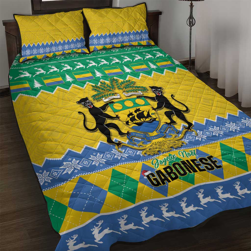 Afro Gabon Christmas Quilt Bed Set Joyeux Noel Coat Of Arms - African Pattern LT14