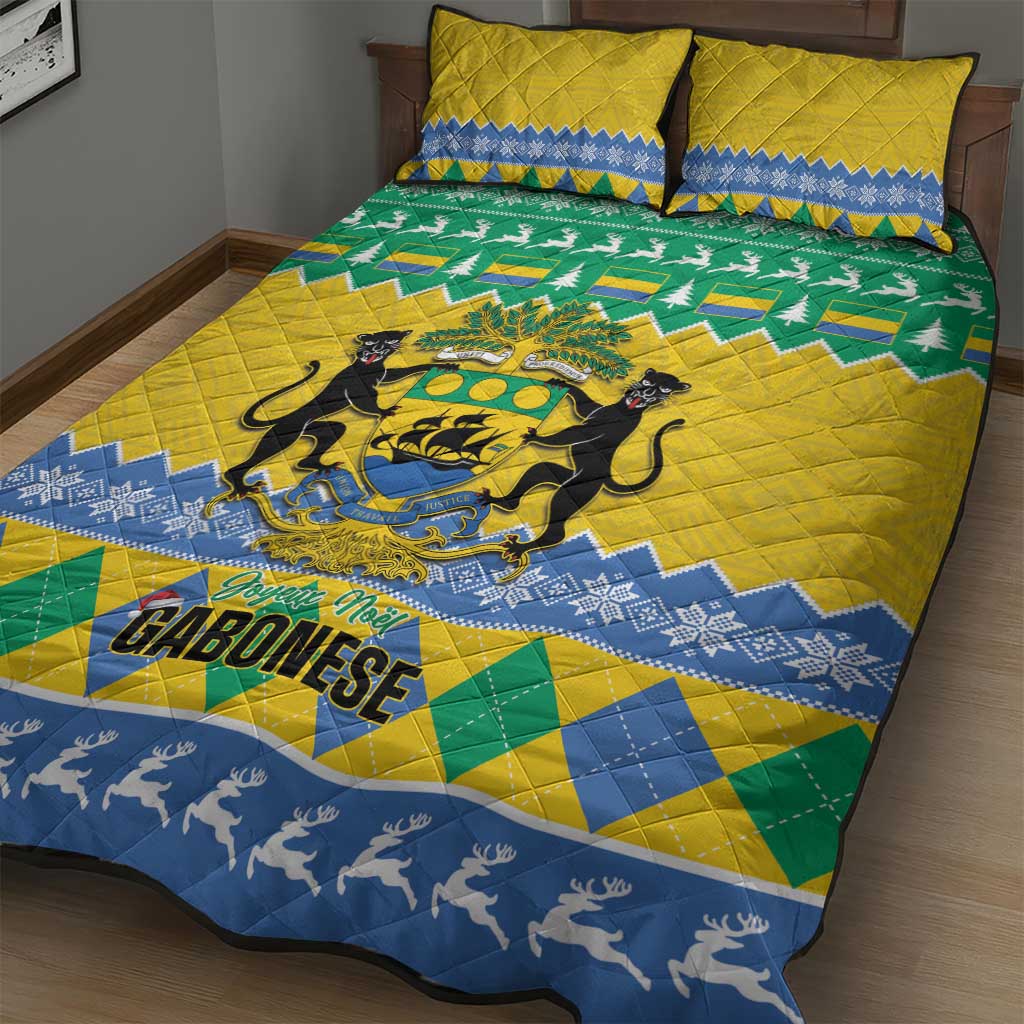 Afro Gabon Christmas Quilt Bed Set Joyeux Noel Coat Of Arms - African Pattern LT14