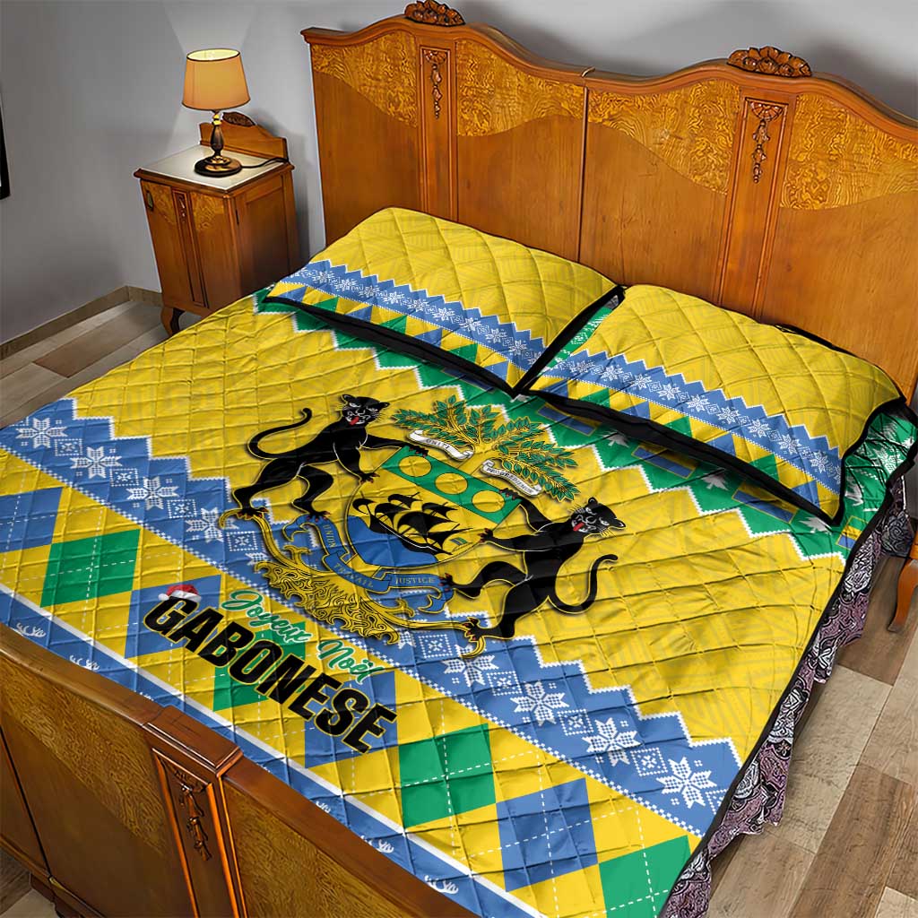 Afro Gabon Christmas Quilt Bed Set Joyeux Noel Coat Of Arms - African Pattern LT14