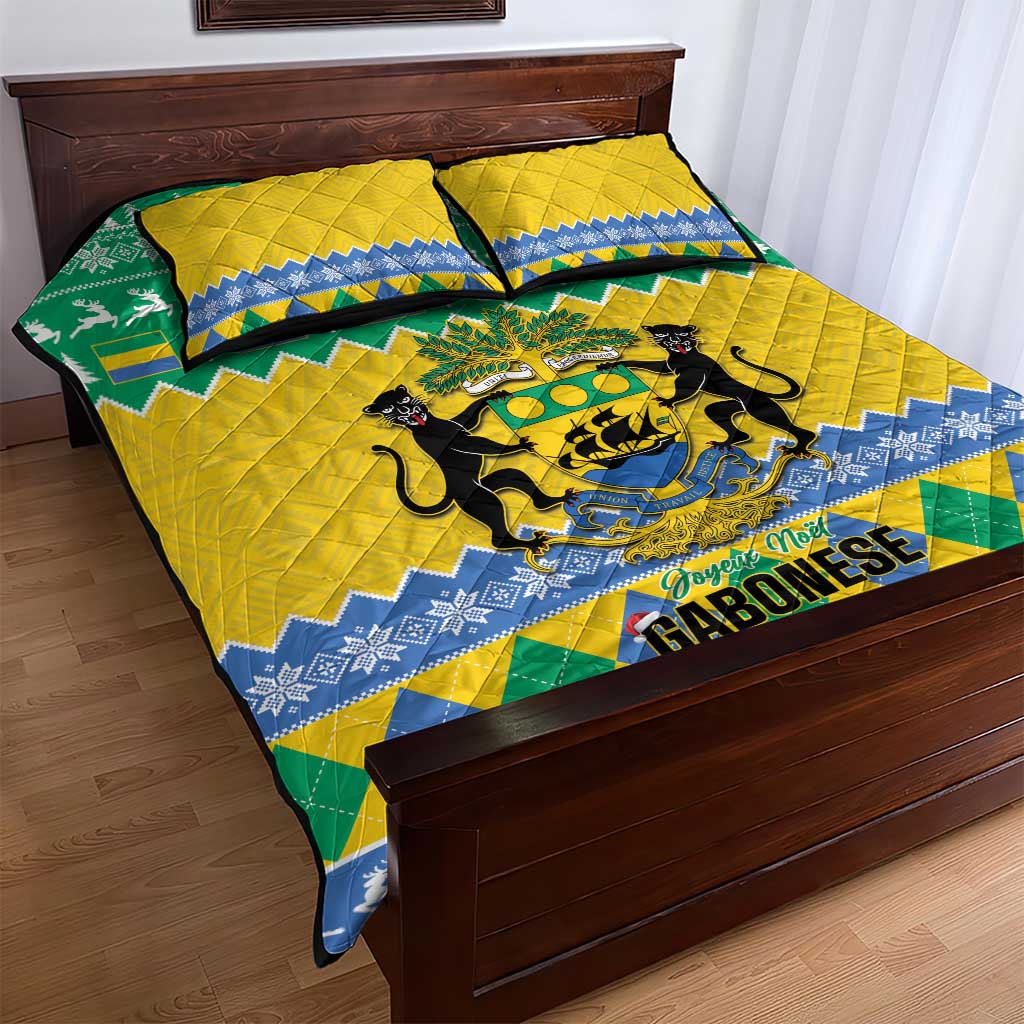 Afro Gabon Christmas Quilt Bed Set Joyeux Noel Coat Of Arms - African Pattern LT14