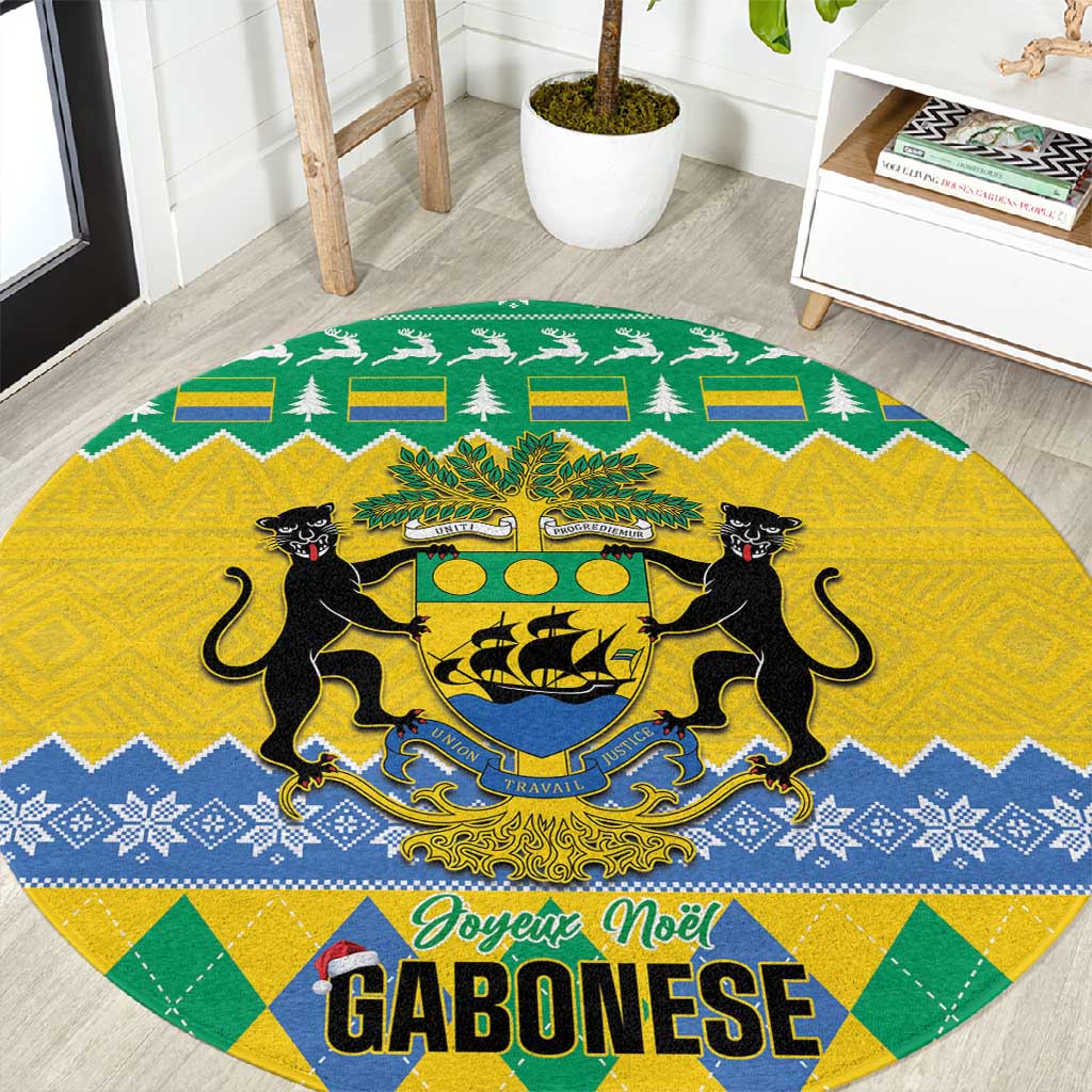 Afro Gabon Christmas Round Carpet Joyeux Noel Coat Of Arms - African Pattern LT14