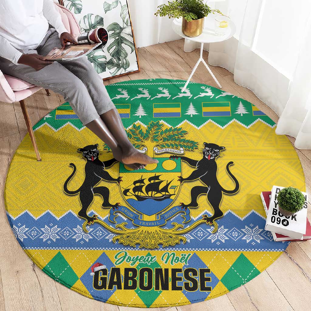 Afro Gabon Christmas Round Carpet Joyeux Noel Coat Of Arms - African Pattern LT14