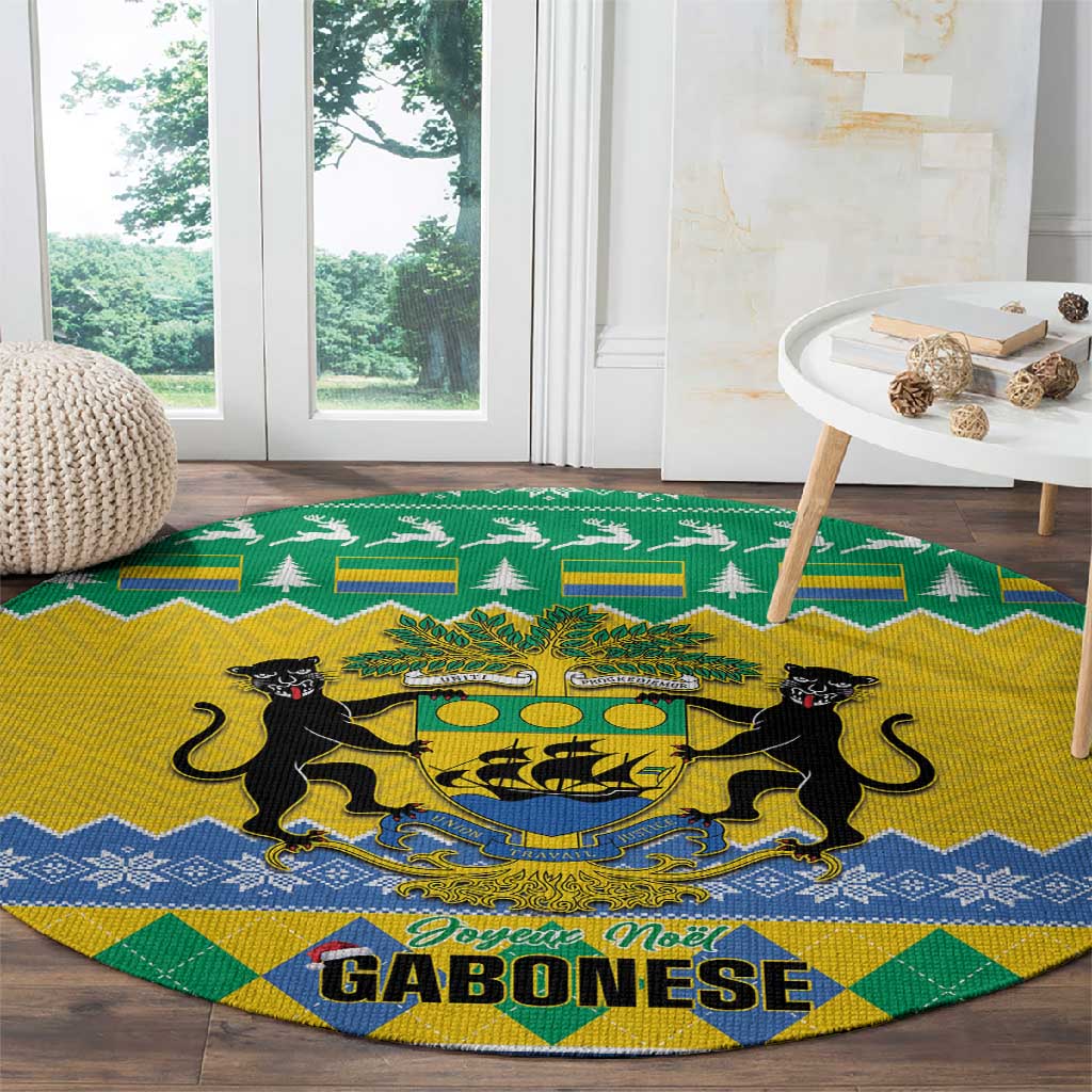 Afro Gabon Christmas Round Carpet Joyeux Noel Coat Of Arms - African Pattern LT14