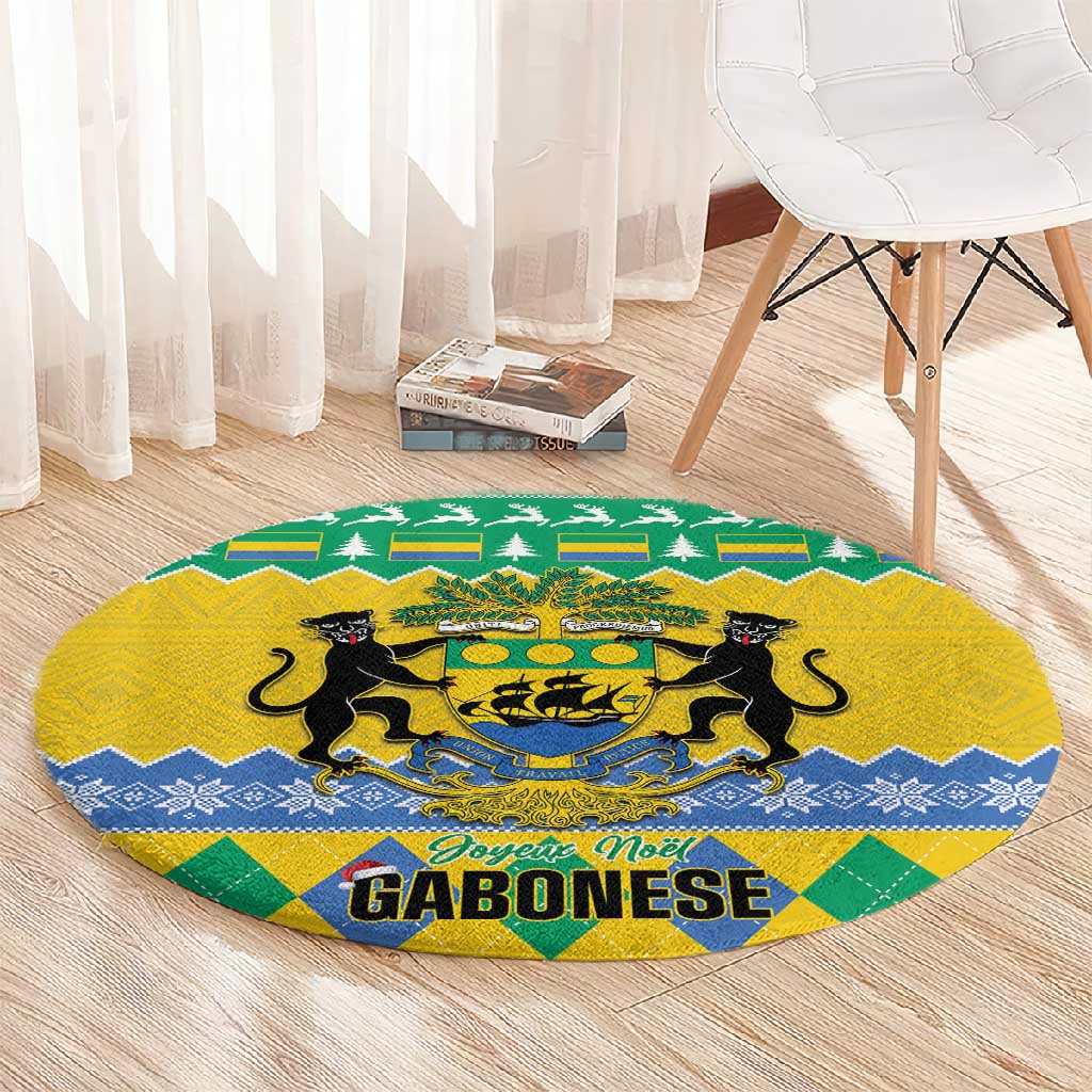 Afro Gabon Christmas Round Carpet Joyeux Noel Coat Of Arms - African Pattern LT14