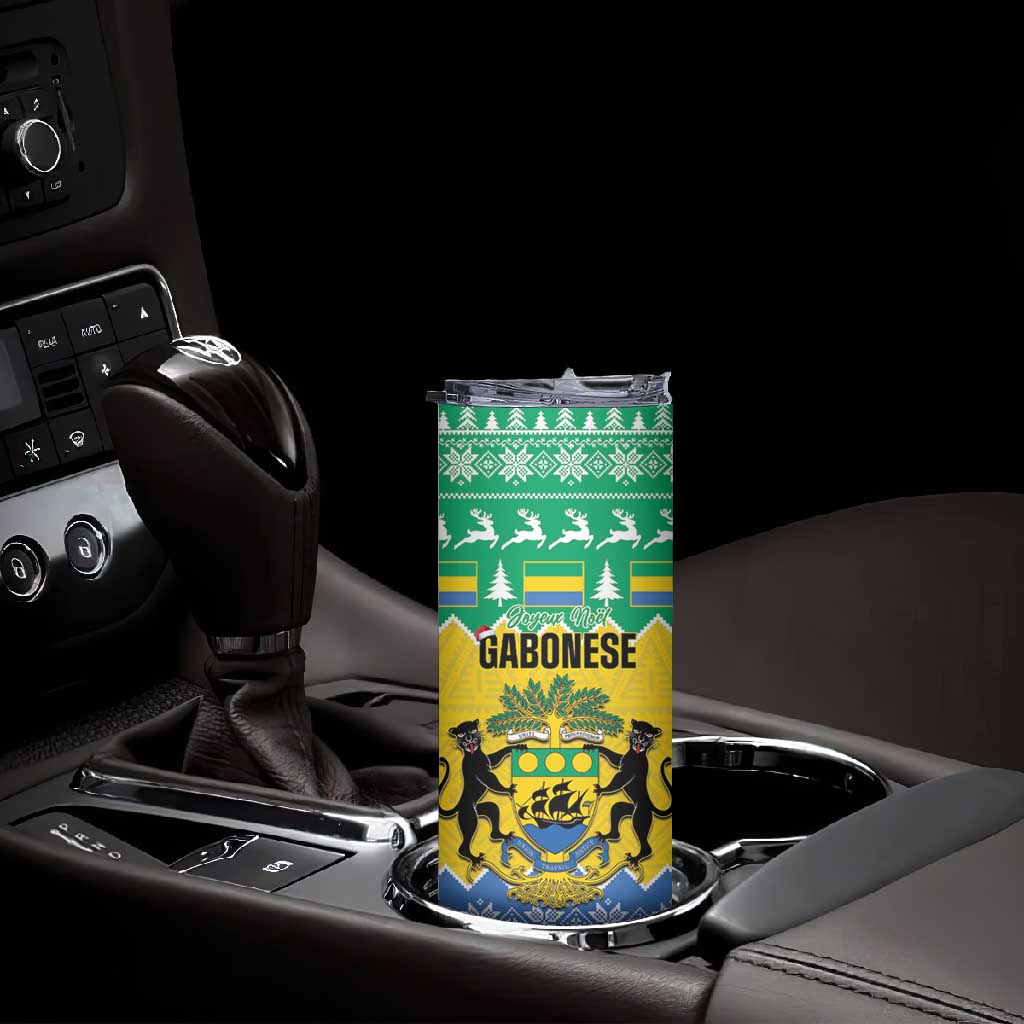 Afro Gabon Christmas Skinny Tumbler Joyeux Noel Coat Of Arms - African Pattern LT14