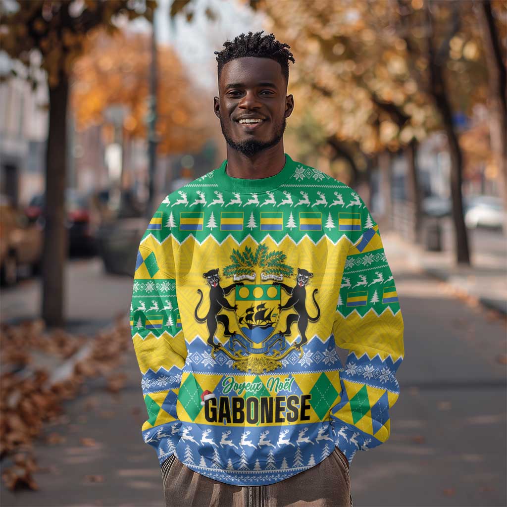 Afro Gabon Christmas Sweatshirt Joyeux Noel Coat Of Arms - African Pattern LT14