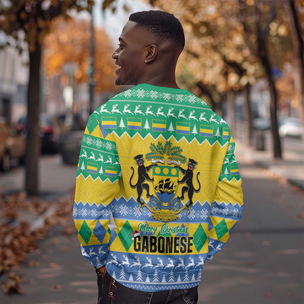 Afro Gabon Christmas Sweatshirt Joyeux Noel Coat Of Arms - African Pattern LT14