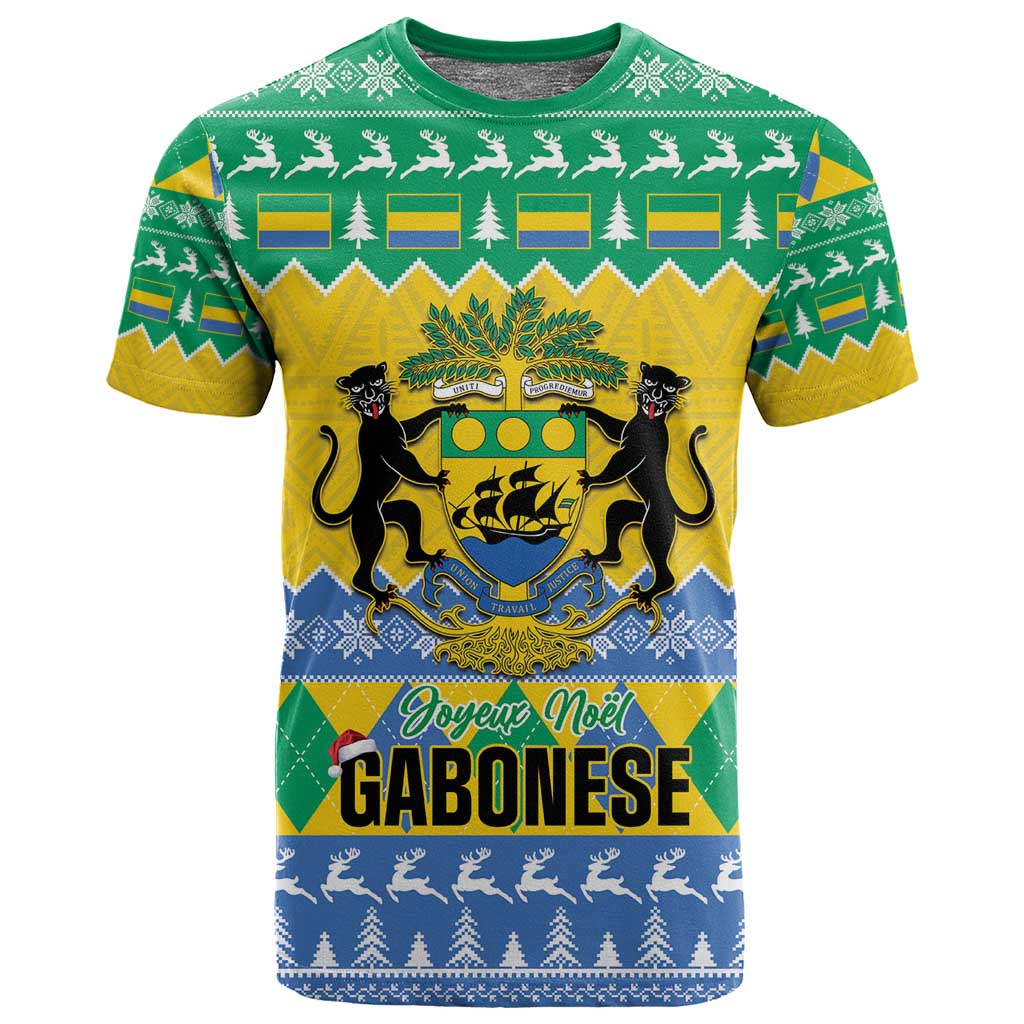 Afro Gabon Christmas T shirt Joyeux Noel Coat Of Arms - African Pattern LT14