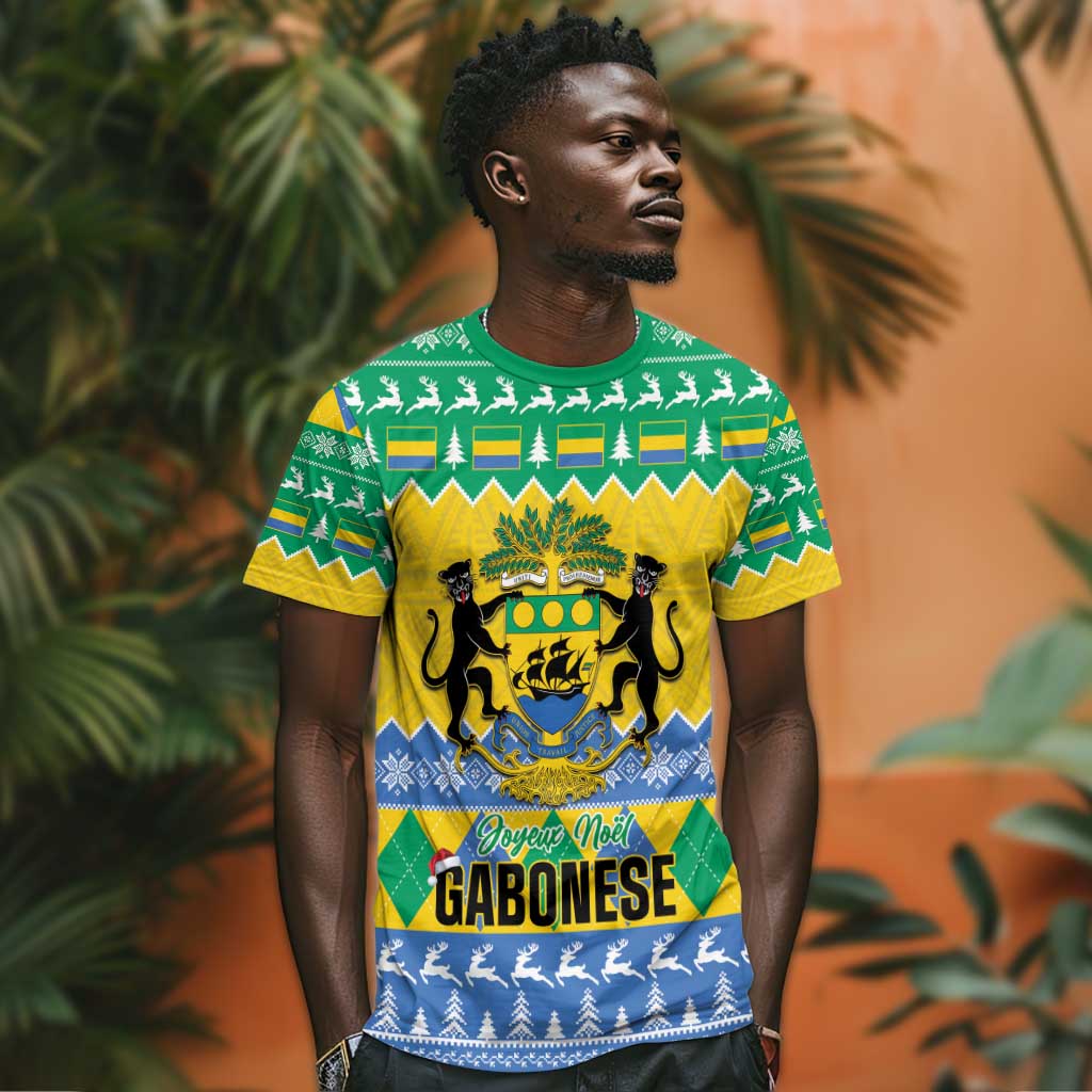 Afro Gabon Christmas T shirt Joyeux Noel Coat Of Arms - African Pattern LT14