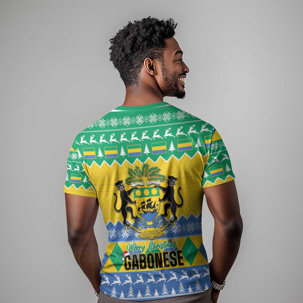 Afro Gabon Christmas T shirt Joyeux Noel Coat Of Arms - African Pattern LT14