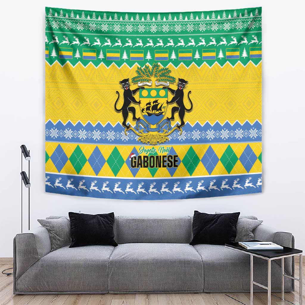 Afro Gabon Christmas Tapestry Joyeux Noel Coat Of Arms - African Pattern LT14