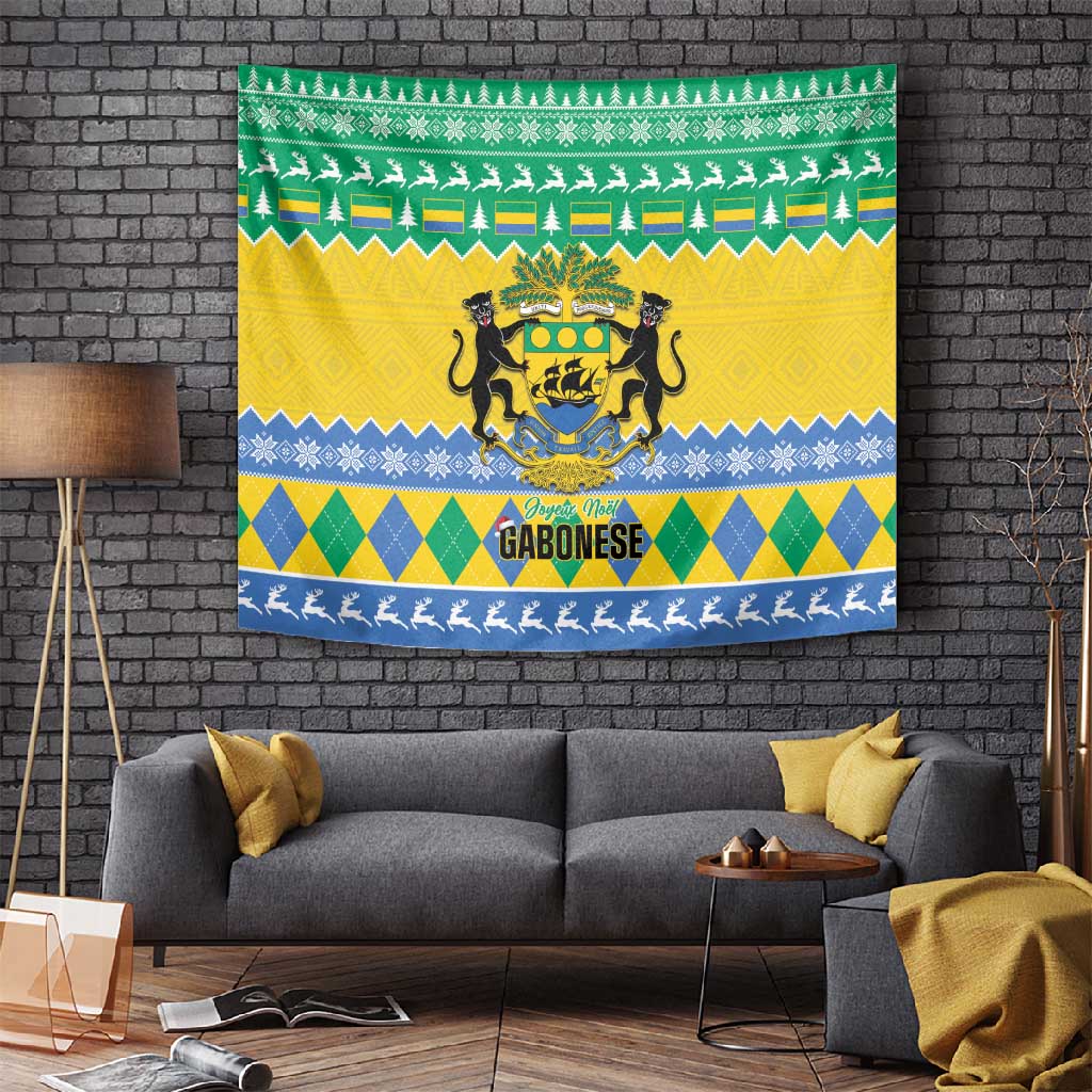 Afro Gabon Christmas Tapestry Joyeux Noel Coat Of Arms - African Pattern LT14