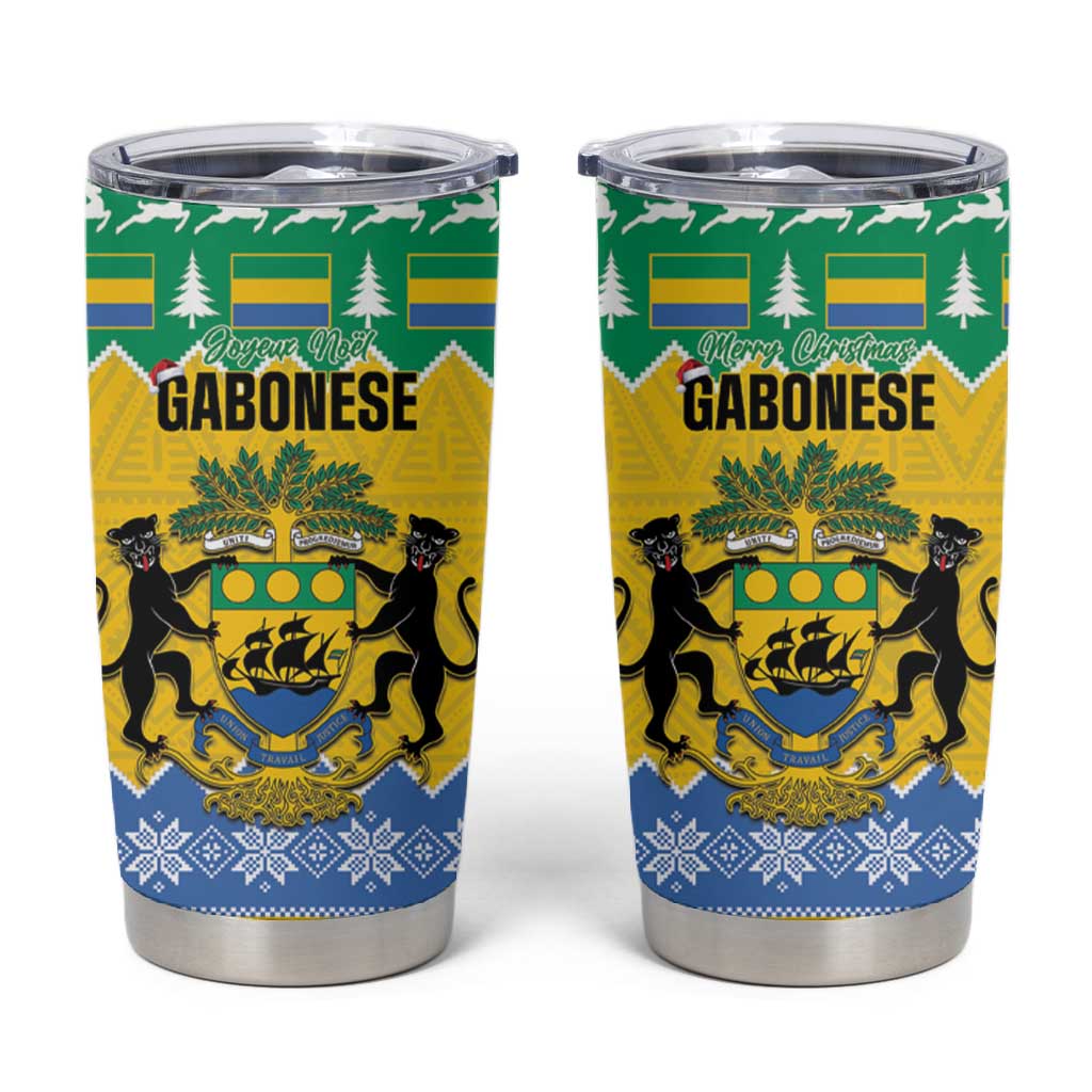 Afro Gabon Christmas Tumbler Cup Joyeux Noel Coat Of Arms - African Pattern LT14
