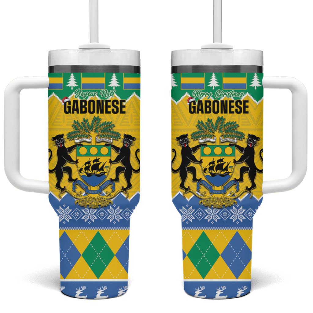 Afro Gabon Christmas Tumbler With Handle Joyeux Noel Coat Of Arms - African Pattern LT14