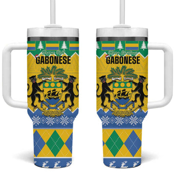 Afro Gabon Christmas Tumbler With Handle Joyeux Noel Coat Of Arms - African Pattern LT14