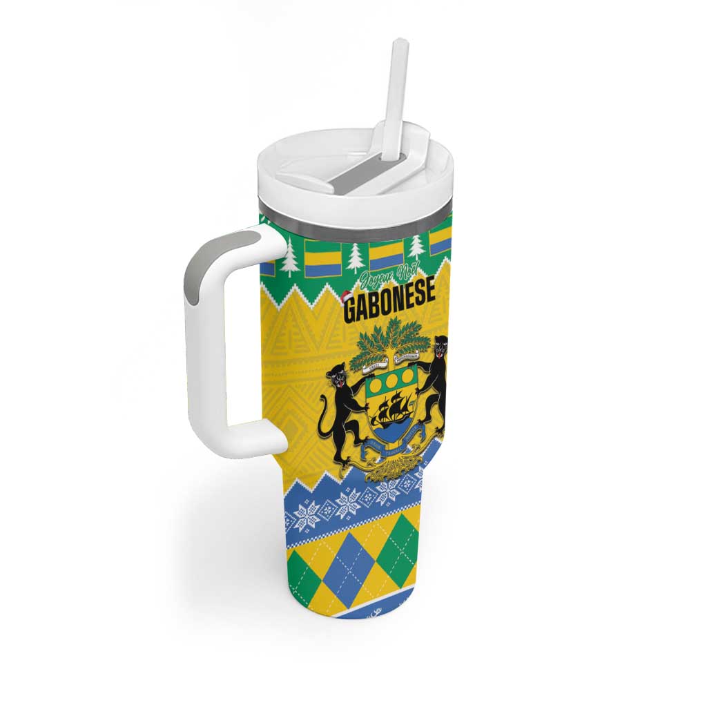 Afro Gabon Christmas Tumbler With Handle Joyeux Noel Coat Of Arms - African Pattern LT14