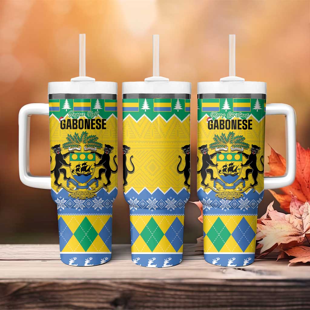 Afro Gabon Christmas Tumbler With Handle Joyeux Noel Coat Of Arms - African Pattern LT14