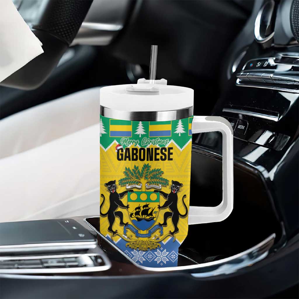Afro Gabon Christmas Tumbler With Handle Joyeux Noel Coat Of Arms - African Pattern LT14