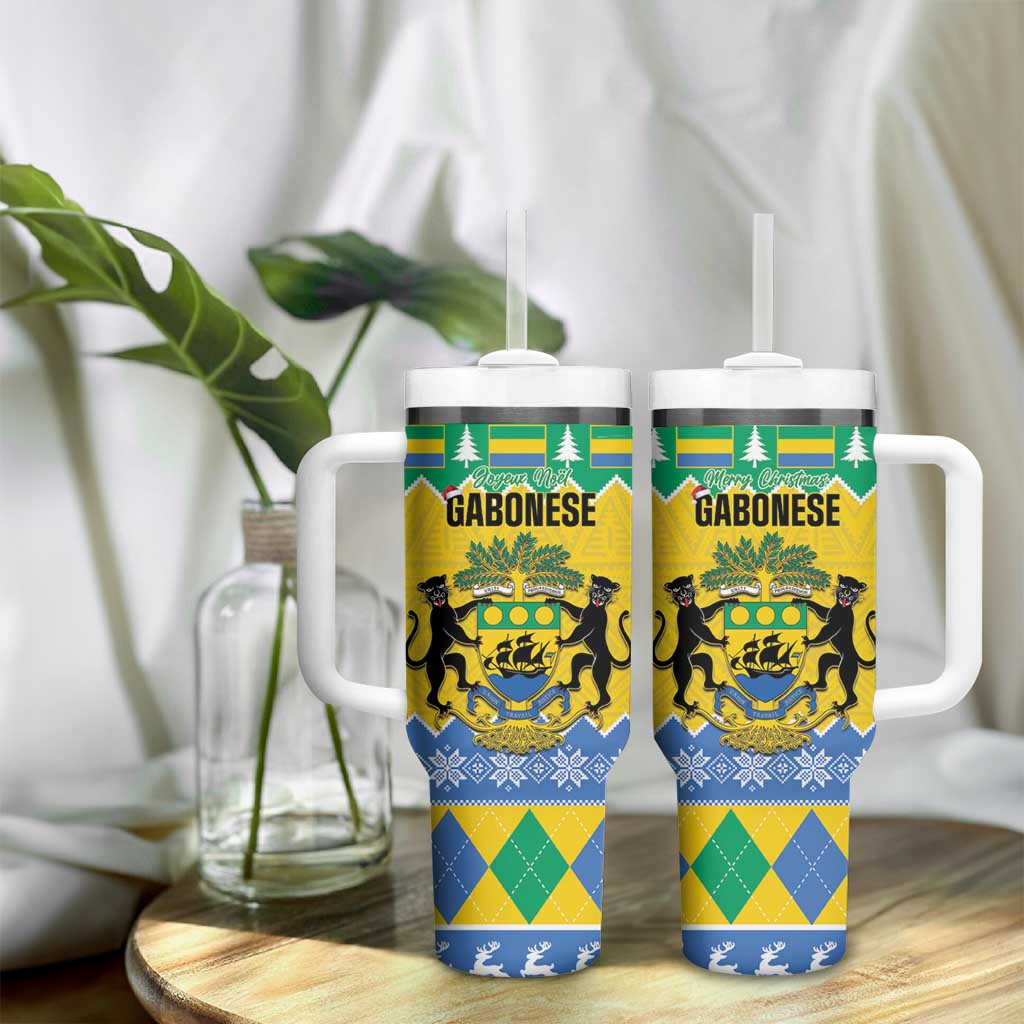 Afro Gabon Christmas Tumbler With Handle Joyeux Noel Coat Of Arms - African Pattern LT14