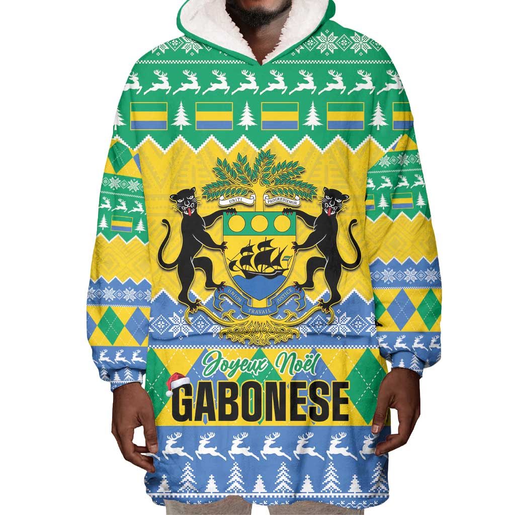 Afro Gabon Christmas Wearable Blanket Hoodie Joyeux Noel Coat Of Arms - African Pattern LT14