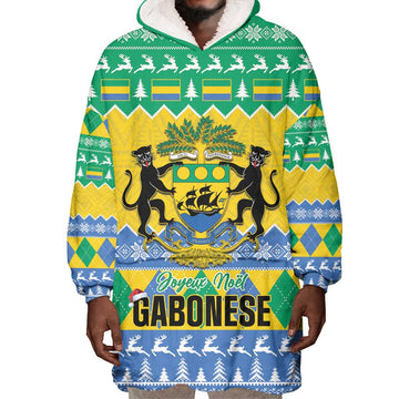 Afro Gabon Christmas Wearable Blanket Hoodie Joyeux Noel Coat Of Arms - African Pattern LT14