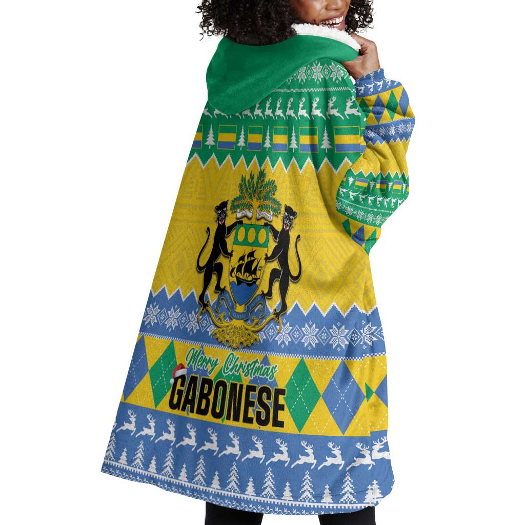 Afro Gabon Christmas Wearable Blanket Hoodie Joyeux Noel Coat Of Arms - African Pattern LT14