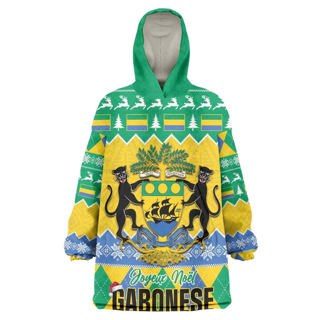 Afro Gabon Christmas Wearable Blanket Hoodie Joyeux Noel Coat Of Arms - African Pattern LT14