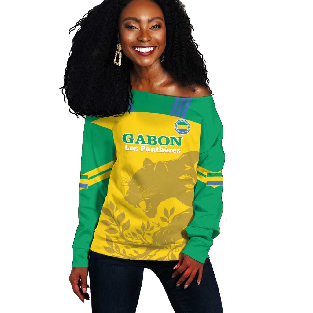 Personalized Gabon Football Off Shoulder Sweater Allez Les Pantheres LT14