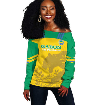 Personalized Gabon Football Off Shoulder Sweater Allez Les Pantheres LT14