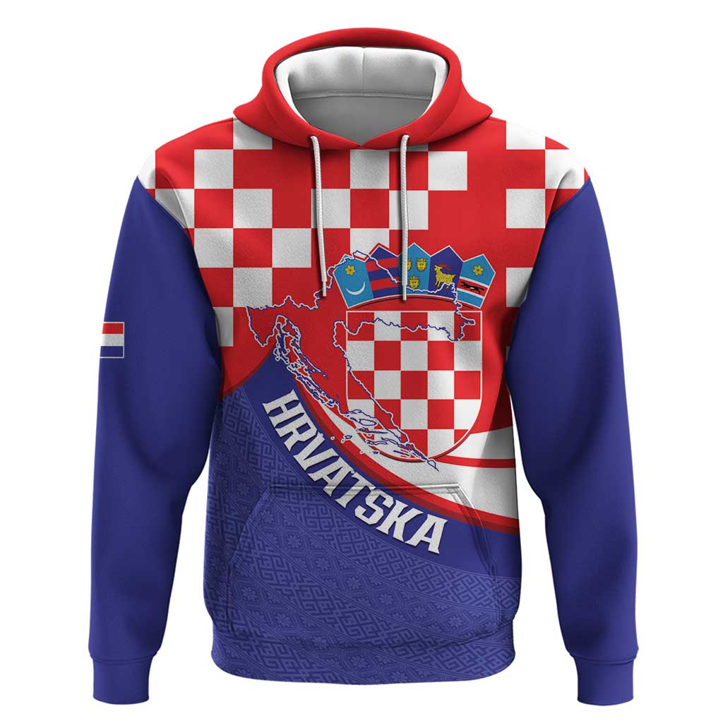 Croatia National Day Hoodie Hrvatska Checkerboard With Slavic Pattern LT14